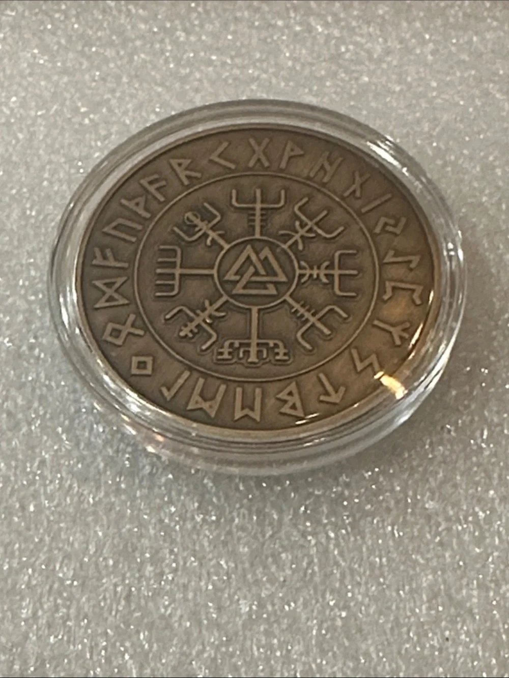 Viking Wizard Coin Art Pendant — Green and Bronze